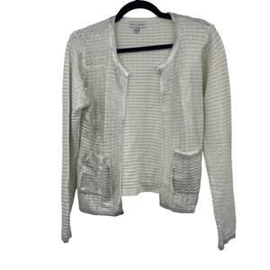 Koko + Mason NWT Women's Silver Metallic Cream Open Cardigan Size M Office Work